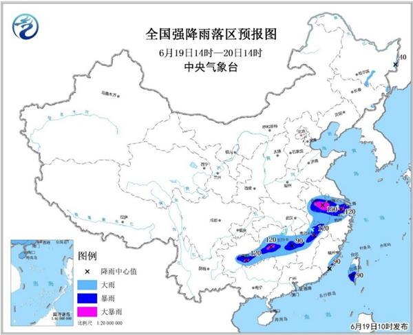 暴雨(yǔ)黃(huáng)色預警：安徽江蘇江西湖南(nán)貴州5省局地有大(dà)暴雨(yǔ)